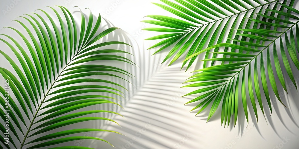 Realistic palm leaf shadows on white background for Summer Season decor , palm leaves, shadows, isolated, decorative, design, elements,overlay, mockup,creative, summer, seasonal, foliage