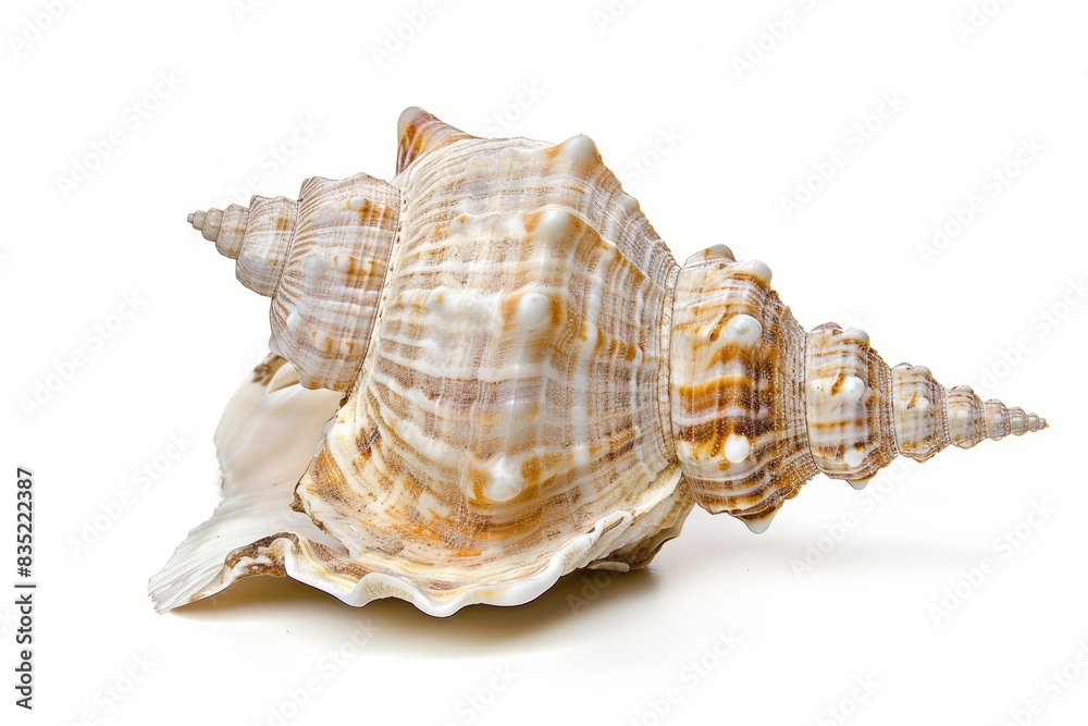 Single seashell with intricate patterns isolated on white background Single seashell with intricate patterns isolated on white background
