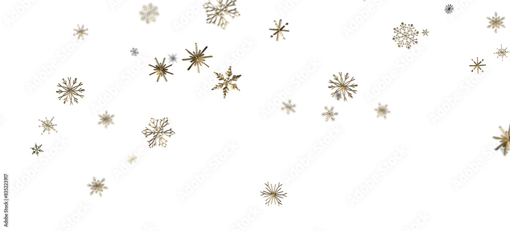 Snowflakes - new year pattern. Christmas theme, golden openwork shiny snowflakes, star, 3D rendering. Snowflakes - new year pattern. Christmas theme, golden openwork shiny snowflakes, star, 3D rendering.