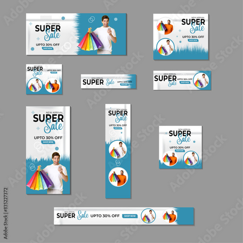 Shopping social media marketing web banner with logo and business icon.