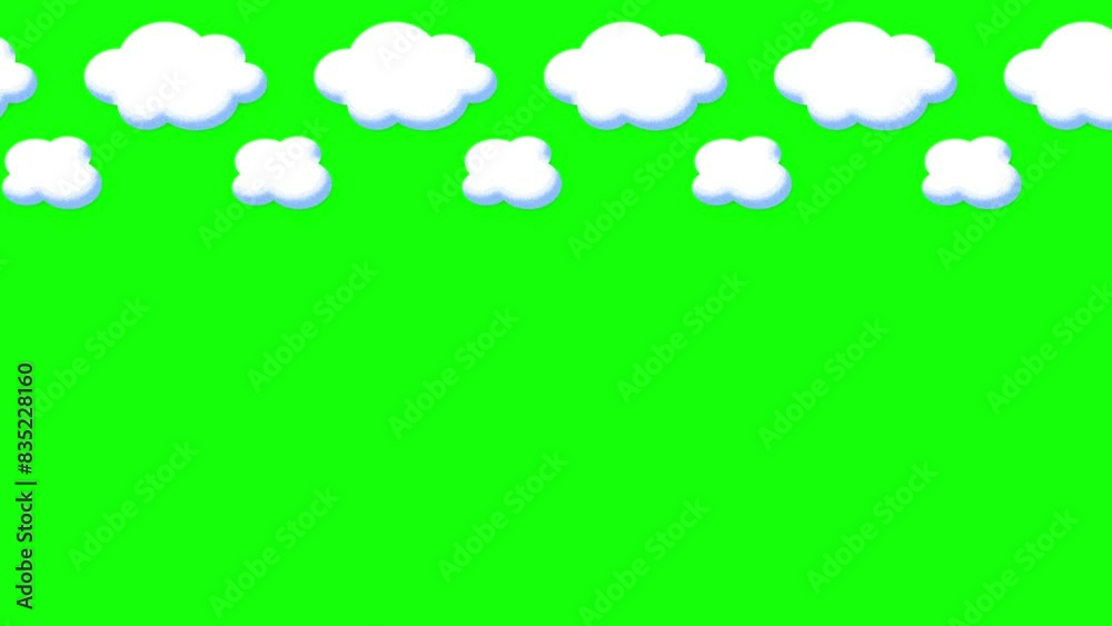 clouds animation, simple kawaii cartoon, green chroma key clouds animation, simple kawaii cartoon, green chroma key