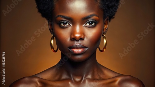 Radiant beauty in ebony hues captured in a portrait , graceful, woman, elegant, classy, beauty, African American, dark skin, stunning, glamorous, feminine, chic, sophisticated, regal photo