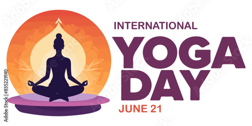 International Yoga day 21 june vector illustration in flat style. Meditation Practice Yoga Colorful Fitness Concept. Vector design for banner, poster, postcard, eps 10.