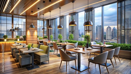 Modern city restaurant interior with sleek furniture and contemporary decor  urban  stylish  trendy  upscale  elegant  minimalistic  chic  design  dining  contemporary  interior