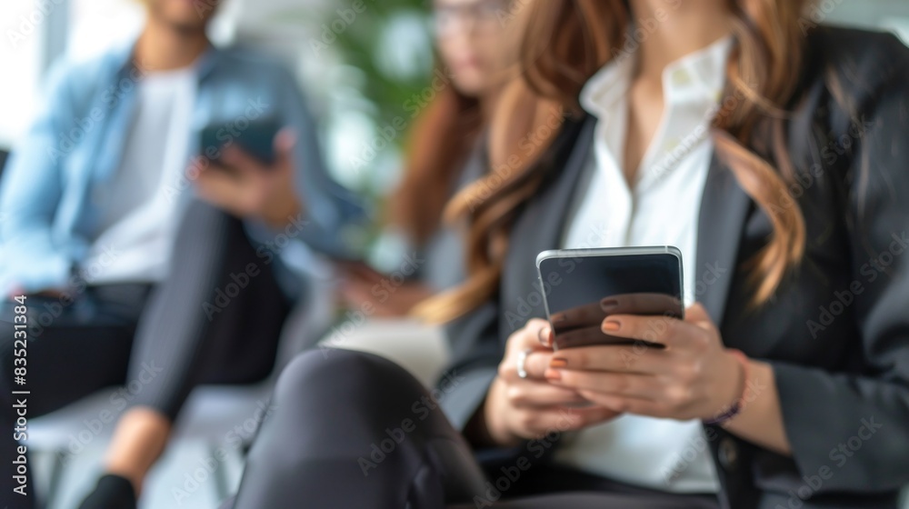woman in executive suit holding a cell phone