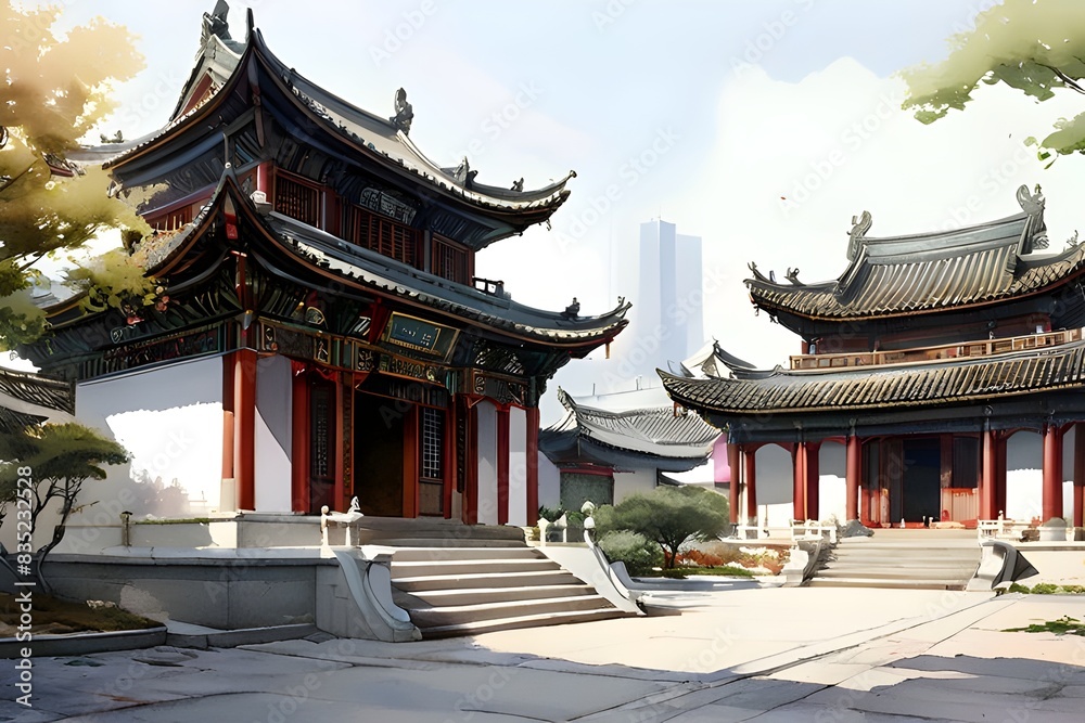Elegance in Simplicity: Exploring Chinese Architectural Artistry on a White Canvas Elegance in Simplicity: Exploring Chinese Architectural Artistry on a White Canvas
