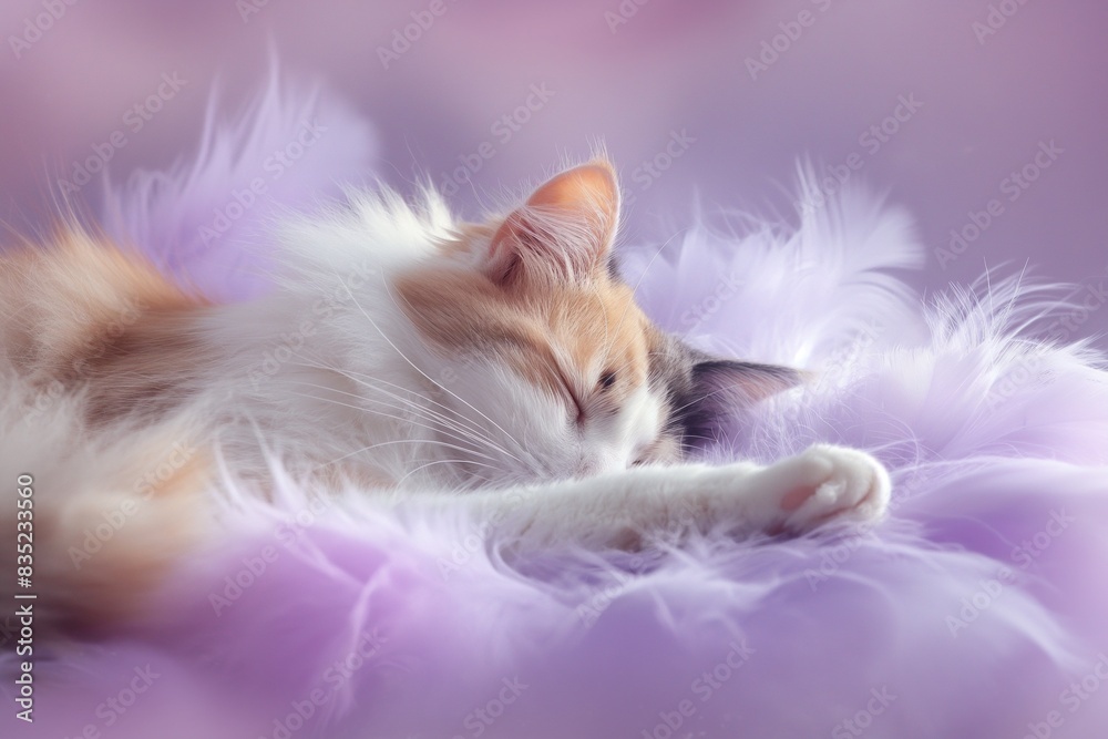 Studio photo of a cute calico cat isolated against a background of pastel shades, creating a soft and appealing visual. Studio photo of a cute calico cat isolated against a background of pastel shades, creating a soft and appealing visual.
