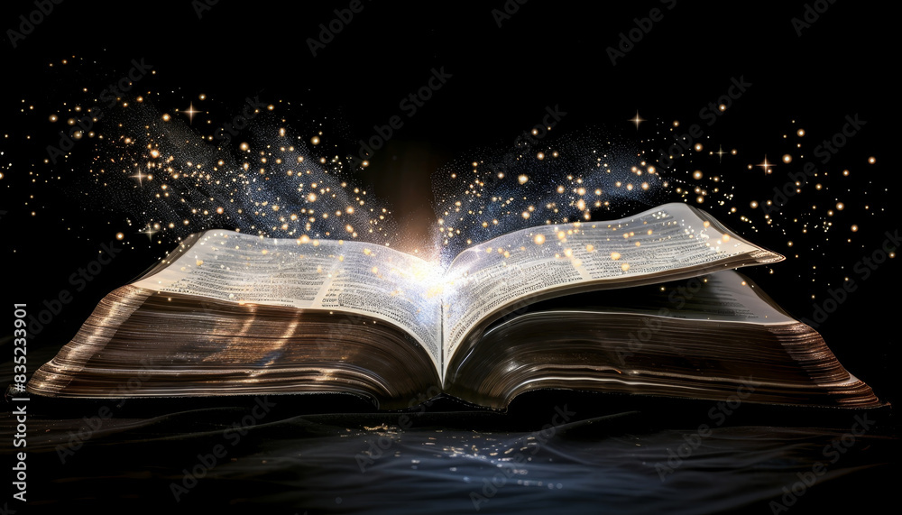 Fototapeta premium Open Bible with light emanating from it, Concept of spiritual enlightenment by AI generated image