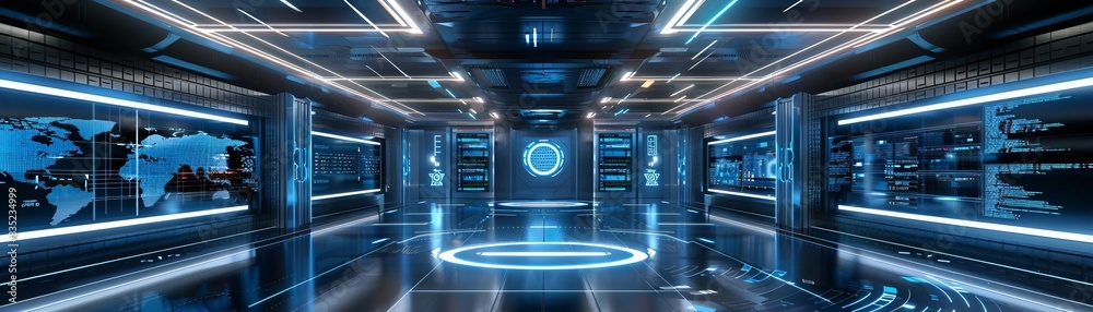 Obraz premium Model Abstract Art of Futuristic abstract ing of a cybersecurity command center