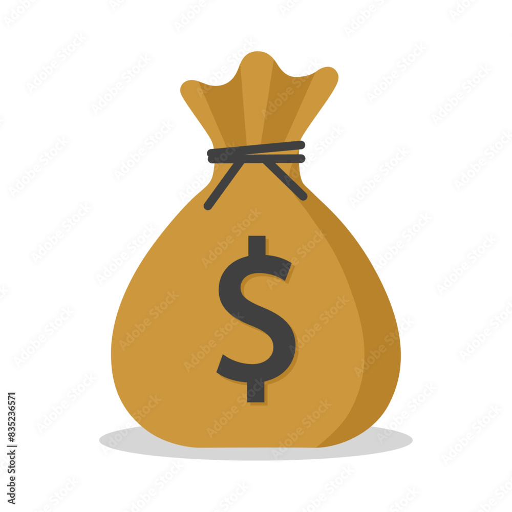 Money sack with dollar currency symbol in brown color vector illustration. Dollar sack icon. Cartoon sack money bag with full of dollars. Money sack with dollar currency symbol in brown color vector illustration. Dollar sack icon. Cartoon sack money bag with full of dollars.