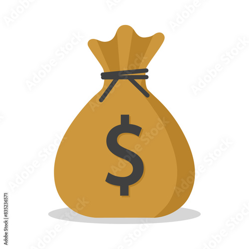 Money sack with dollar currency symbol in brown color vector illustration. Dollar sack icon. Cartoon sack money bag with full of dollars.