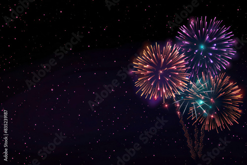 Colorful Fireworks Animation Against Night Sky Celebrating Events