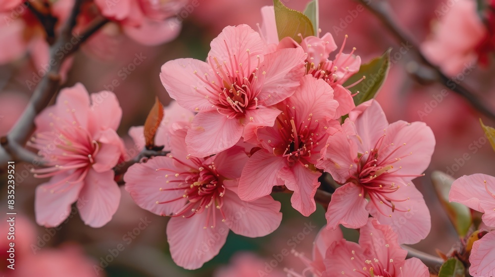 Pink peach flowers are fully blossomed Pink peach flowers are fully blossomed