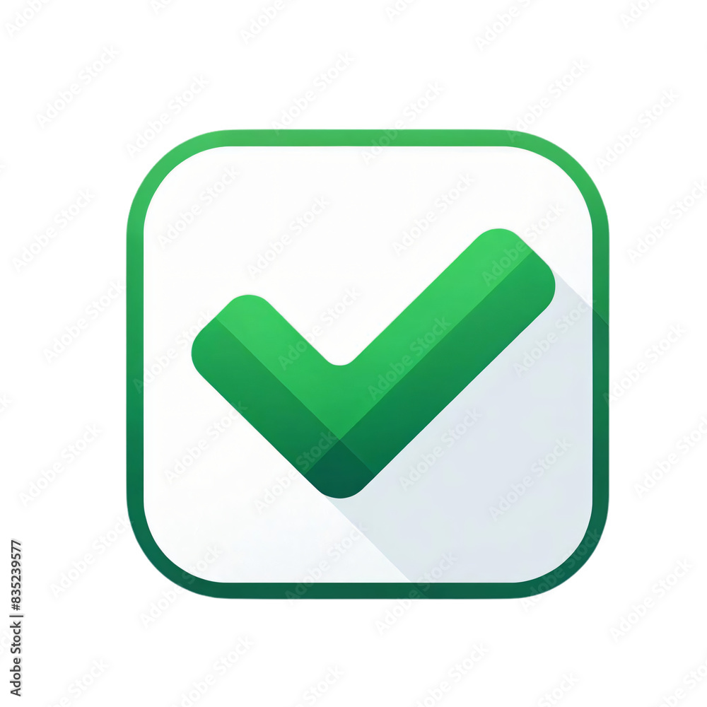 A large green checkmark inside a white rounded square on a transparent background A large green checkmark inside a white rounded square on a transparent background