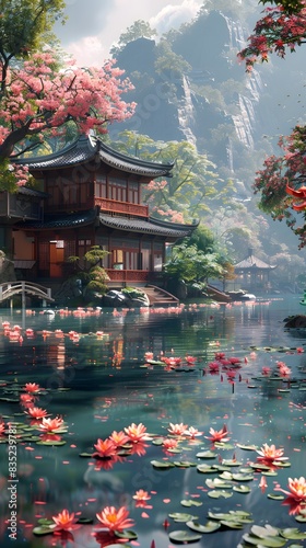 2D Illustration, Amidst a tranquil garden, a heartening scene unfolds, where evenness reigns and troubles melt away like morning dew., high detailed