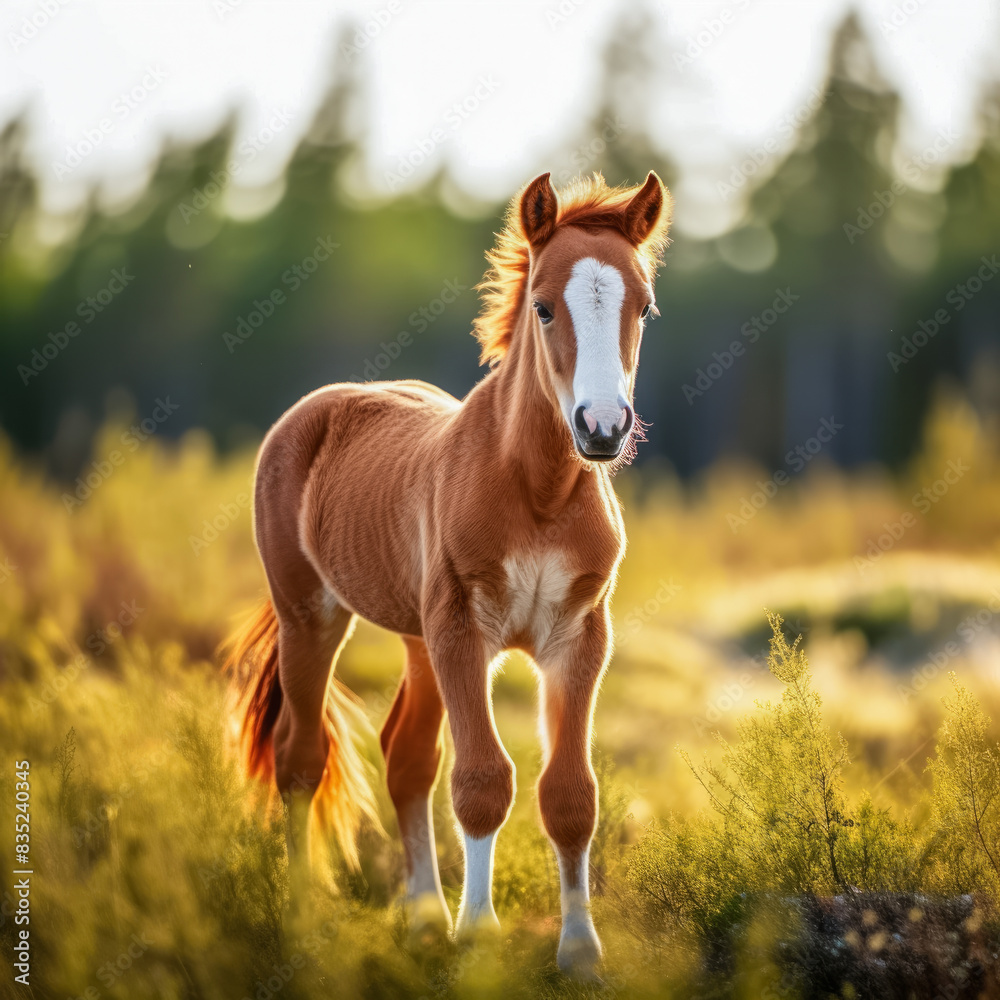 Junges Pferd, Fohlen in freier Natur, Generative AI Junges Pferd, Fohlen in freier Natur, Generative AI