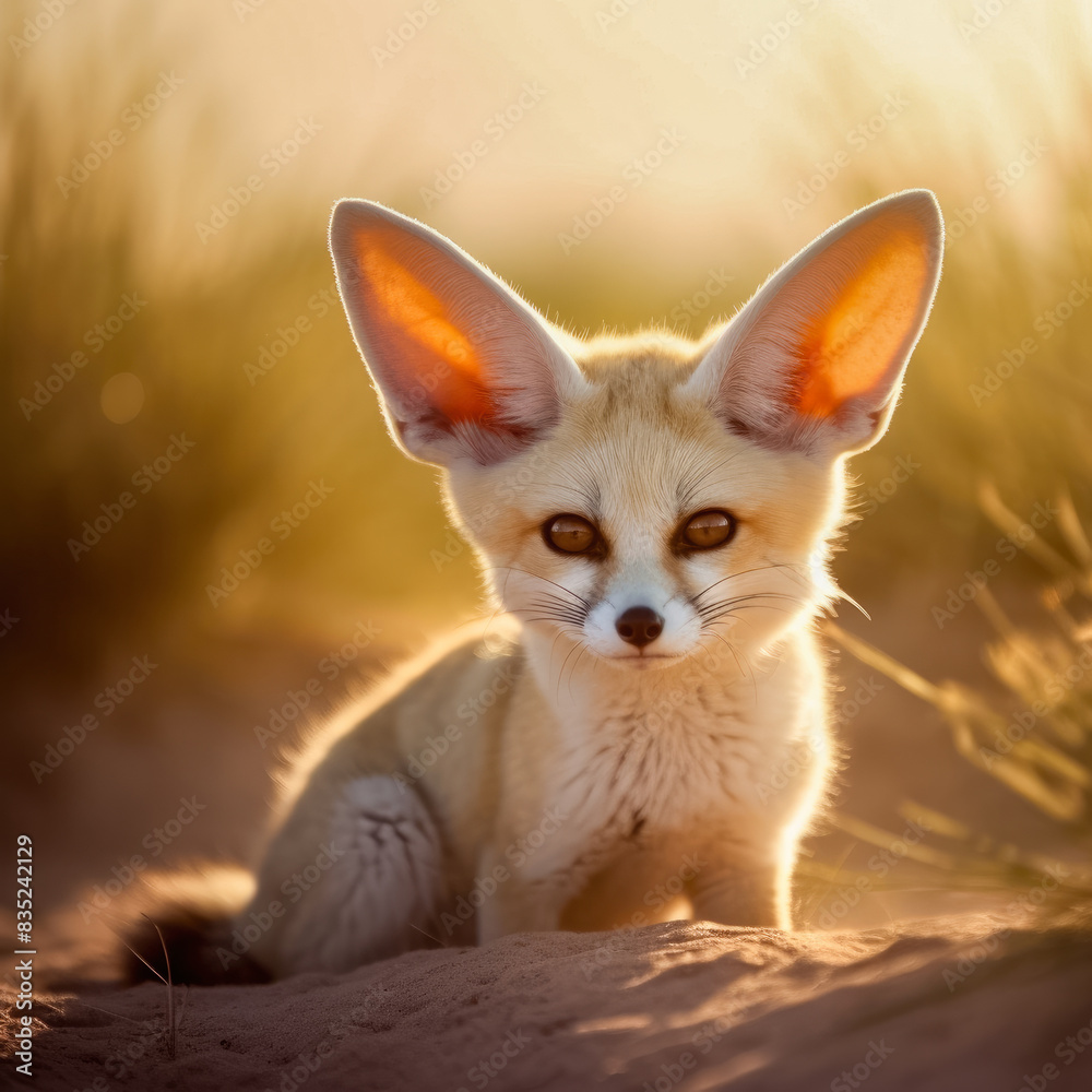 Fennek oder Wüstenfuchs mit großen Ohren in freier Natur, Generative AI