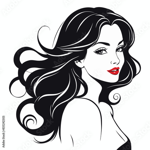 Elegant Woman Silhouette Illustration Flowing Hair Beauty Logo