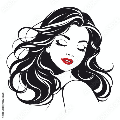 Elegant Woman Silhouette Illustration Flowing Hair Beauty Logo