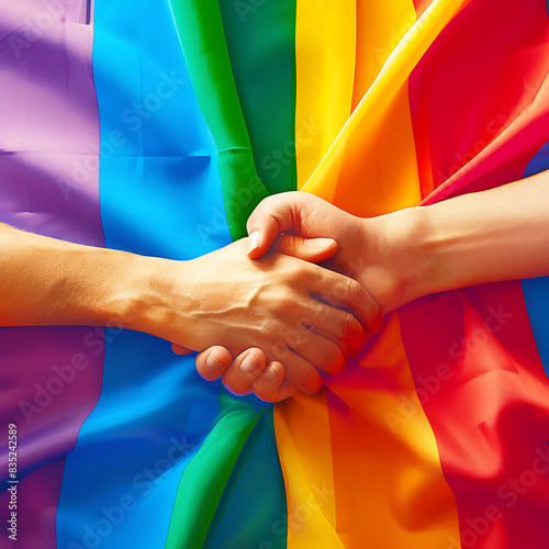 Pride month banner with silhouettes of diverse people LGBTQ+ pride month with celebratory symbols and part, rainbow colors and the text 