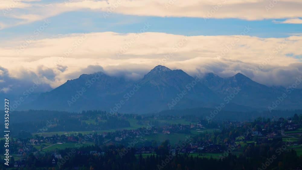 Jurgow, time lapse. movement of clouds over the Tatras Mountains. village in mountains. Poland Jurgow, time lapse. movement of clouds over the Tatras Mountains. village in mountains. Poland