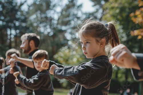Group of kids training in martial arts