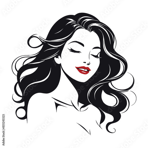 Elegant Woman Silhouette Illustration Flowing Hair Beauty Logo