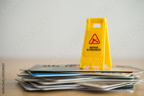 Close up yellow warning sign 