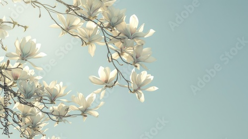 Magnolia blooms glistening under the clear sky photo