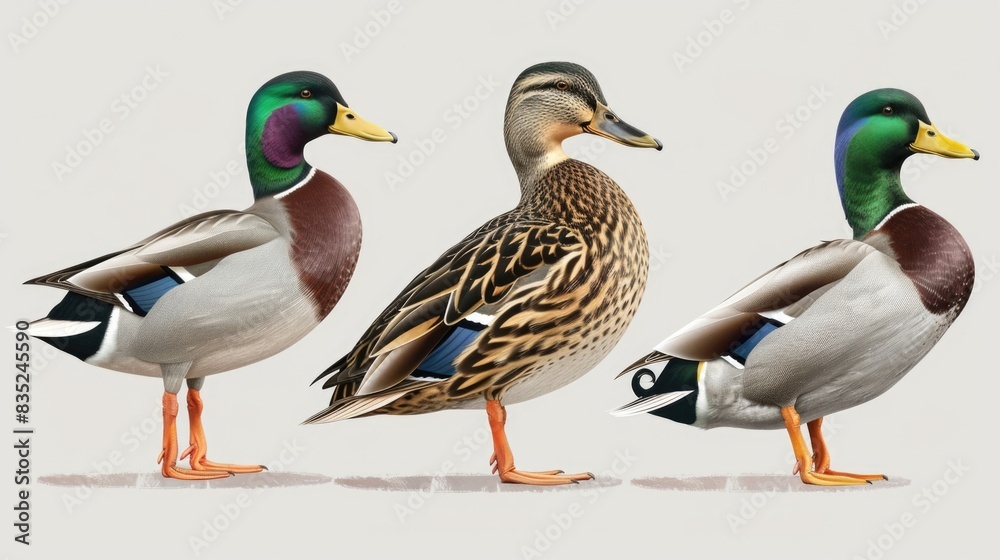 A group of ducks standing side by side in a row, great for use in images about animal groups or family scenes A group of ducks standing side by side in a row, great for use in images about animal groups or family scenes