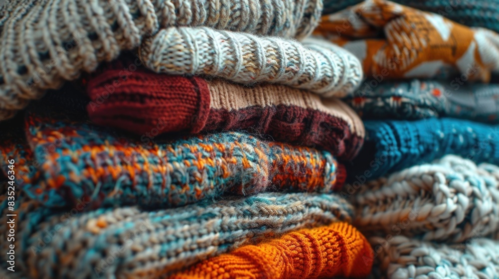 Stacked sweaters on a surface, great for fashion, interior design or lifestyle photoshoots Stacked sweaters on a surface, great for fashion, interior design or lifestyle photoshoots