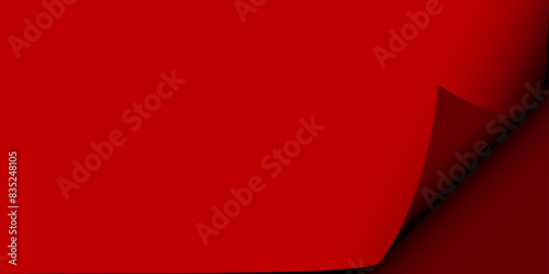 Curled red color paper. Page Curl. Bright corner. Copy space. Vector illustration. Luxury backdrop. Poster, banner. Wallpaper. Presentation card. Ads. Design for tetxt, message, advertising, brochure.