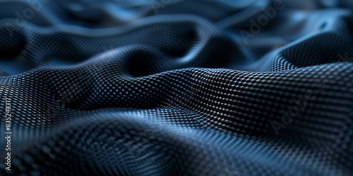Background texture of dark blue and black mesh fabric creating a hyper-realistic pattern perfect for design or textile applications.