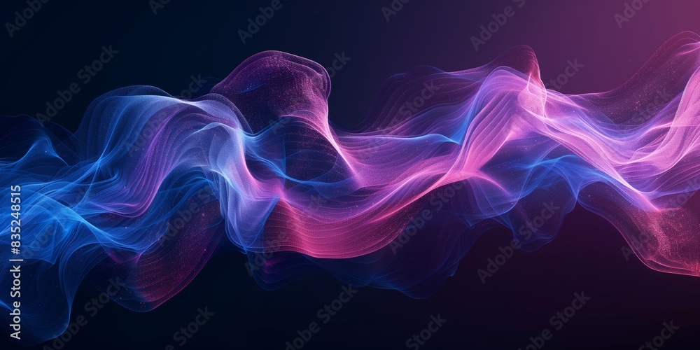 Abstract light trail in vibrant blue and purple hues forming a flowing wave pattern against a dark backdrop ideal for modern design applications. Abstract light trail in vibrant blue and purple hues forming a flowing wave pattern against a dark backdrop ideal for modern design applications.