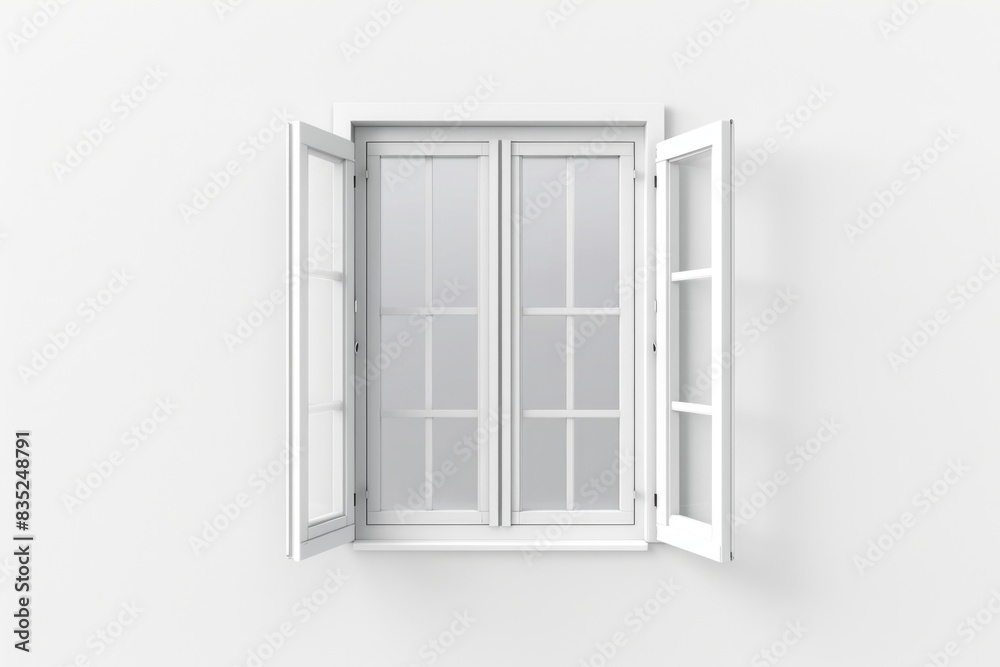 Obraz premium A window with white shutters on a white wall, simple and clean design