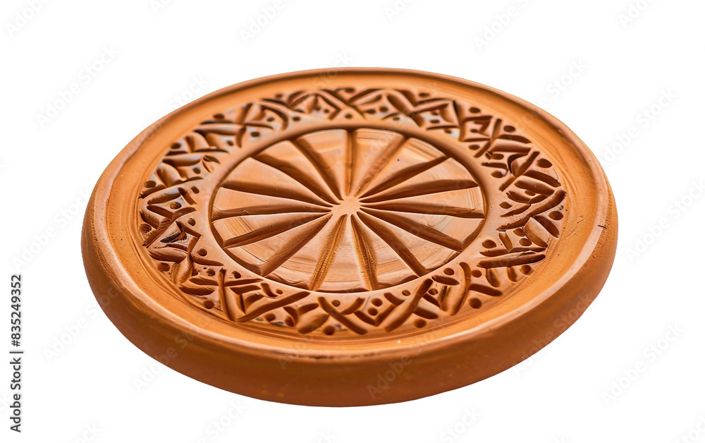 Handcrafted Clay Trivet Geometric Design Isolated On Transparent Background PNG.