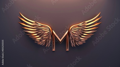 A stylized golden letter 'M' with ornate wings on a dark background, suitable for use in decorative or symbolic contexts