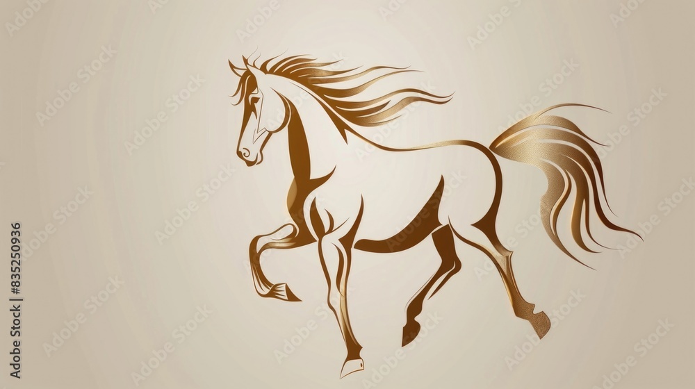 Fototapeta premium A horse in motion, galloping against a beige background
