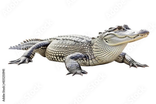 Large alligator sitting on a white surface  suitable for use in educational or scientific contexts