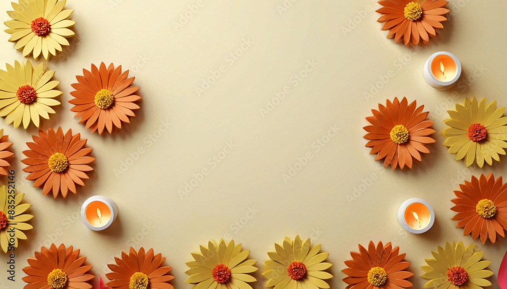 a wall full of many three-dimensional decorative flower 3D rendering. space for text a wall full of many three-dimensional decorative flower 3D rendering. space for text