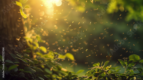 Beautiful background with forest and midges