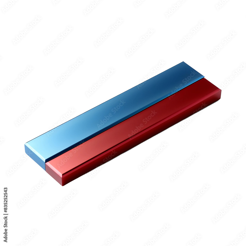 blue and red bar magnet on an isolated white background