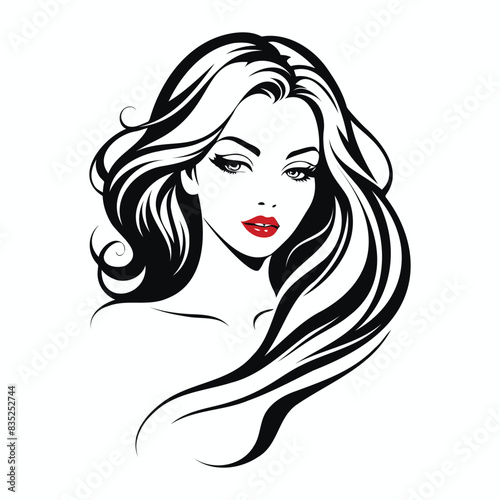Elegant Woman Silhouette Illustration Flowing Hair Beauty Logo