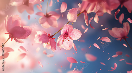 Realista de pétalas de sakura rosa caindo photo