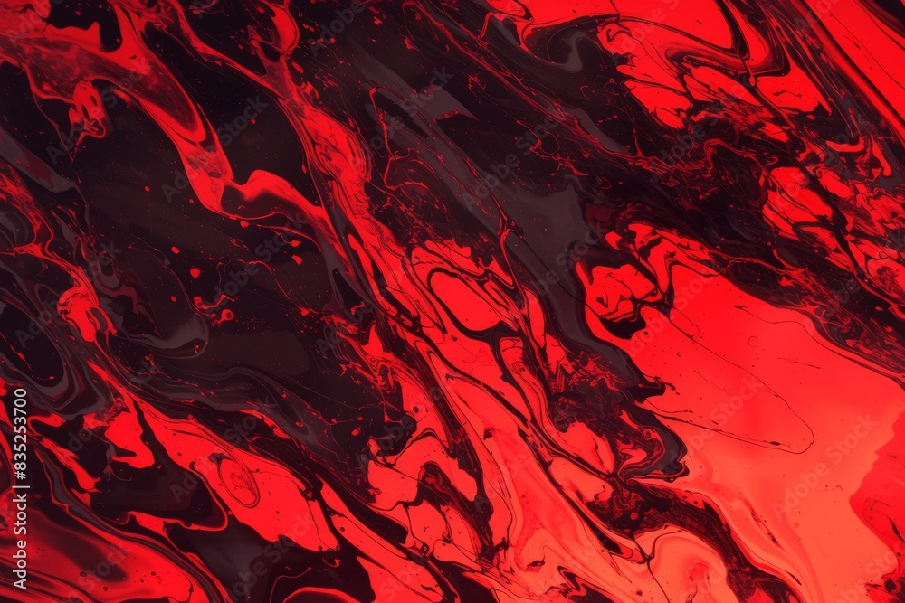 Mesmerizing red droplets with black fluid motion and abstract shapes Mesmerizing red droplets with black fluid motion and abstract shapes