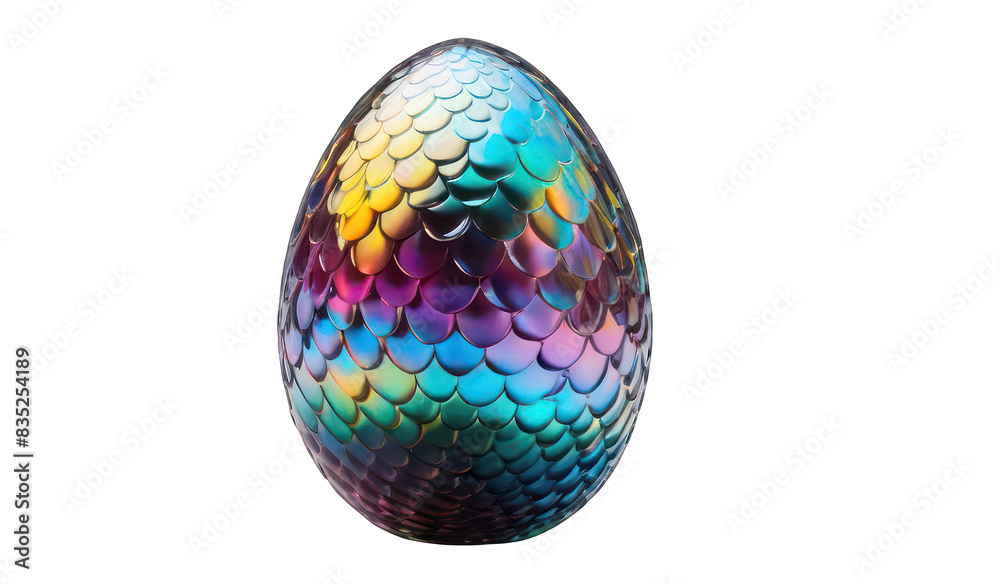3D chrome dragon egg, scales, holographic surface, rainbow stains. Y2K style element on a transparent background.