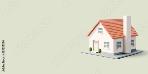 Realistic beautiful white house, 3D. For advertising concepts of real estate, life, sales, security, and construction. Modern banner. Vector
