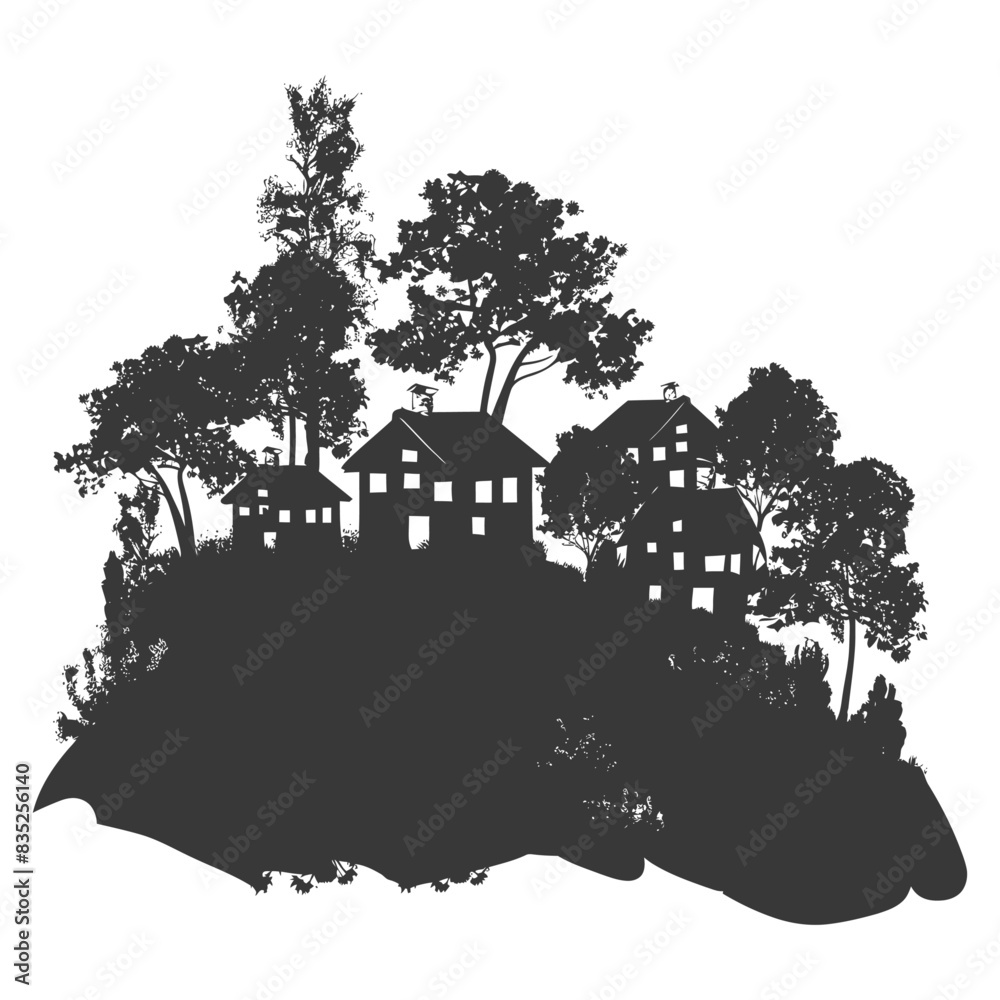 silhouette village atmosphere black color only silhouette village atmosphere black color only