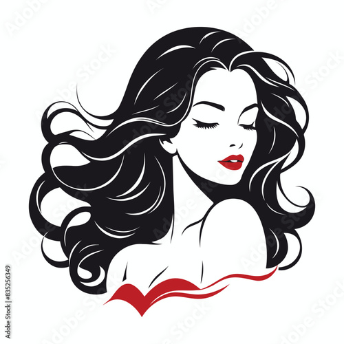 Elegant Woman Silhouette Illustration Flowing Hair Beauty Logo