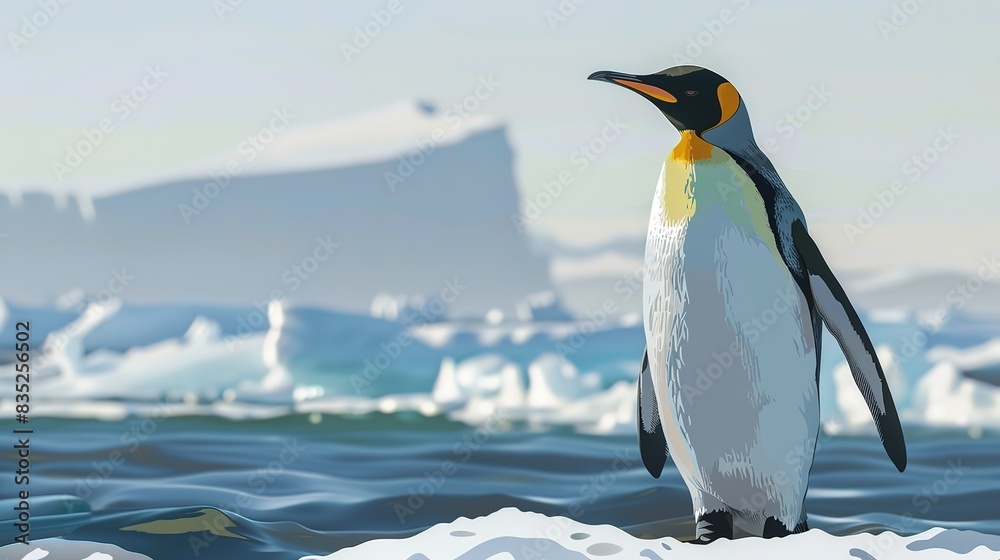 Obraz premium Wonderful Adelie Penguin stands on rocks on shore and looks out to ocean Birds of the South Pole
